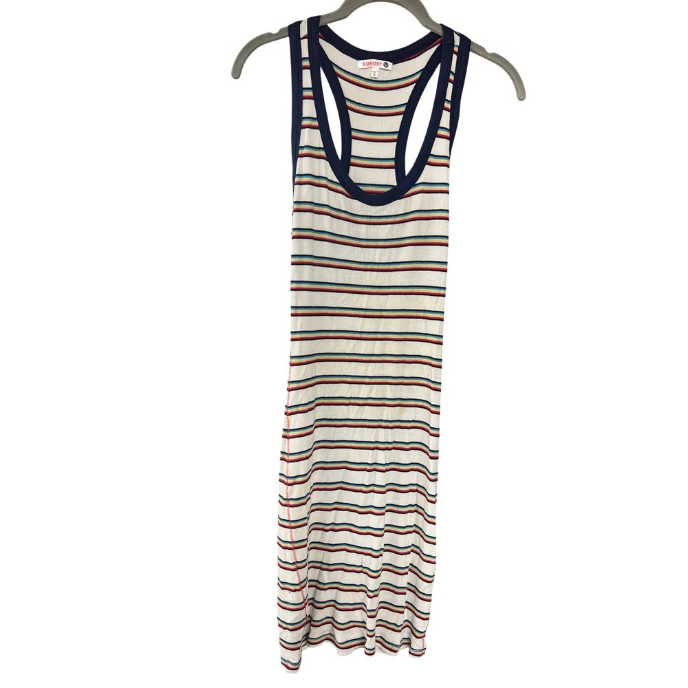 Sundry Multi Color Striped Ribbed Cotton Racerback Mini Tank Dress Size 0 XS